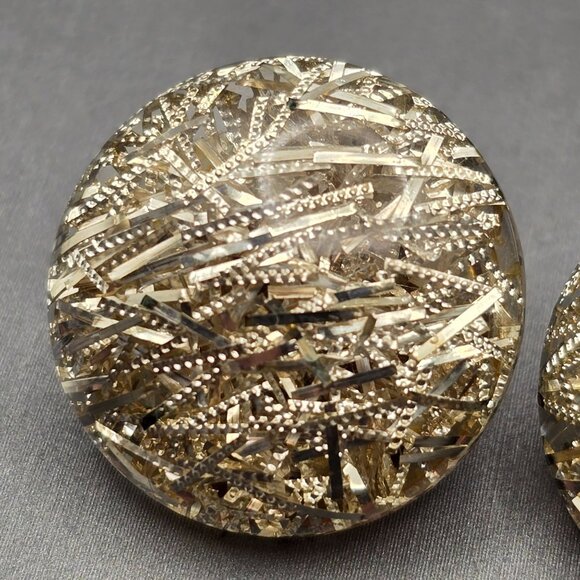 VTG Lucite Confetti Dome Clip-On Earrings 1" Silver Tone Mid-Century Glam - Picture 5 of 7